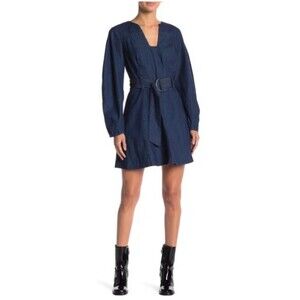 Free People Womens Karmen Cotton Denim Dress Deep Sea Wash Size Small S